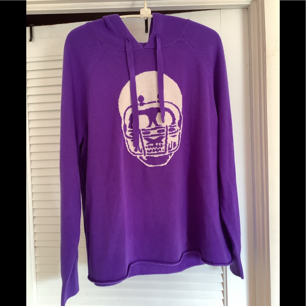 Skull Cashmere Football Hooded Sweater Euc Purple Med